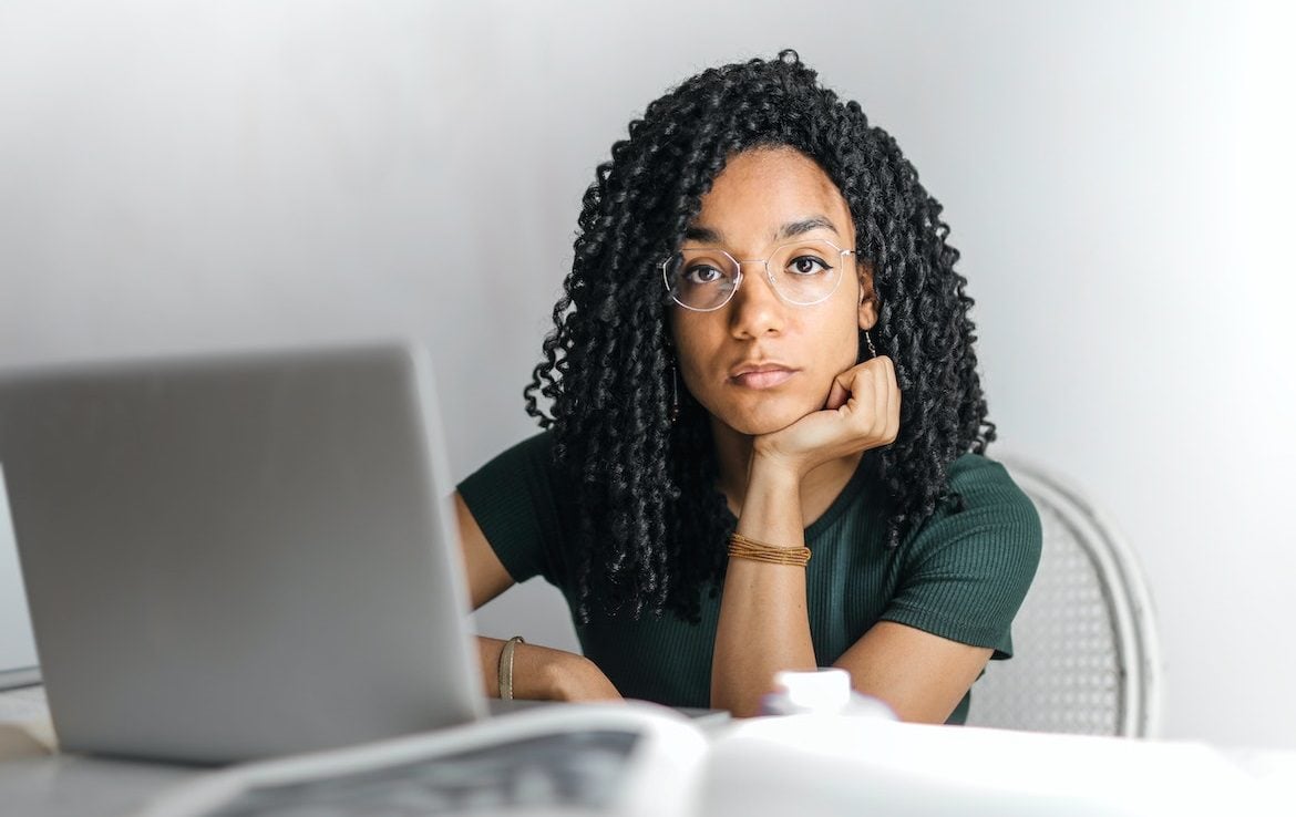 Woman working on laptop